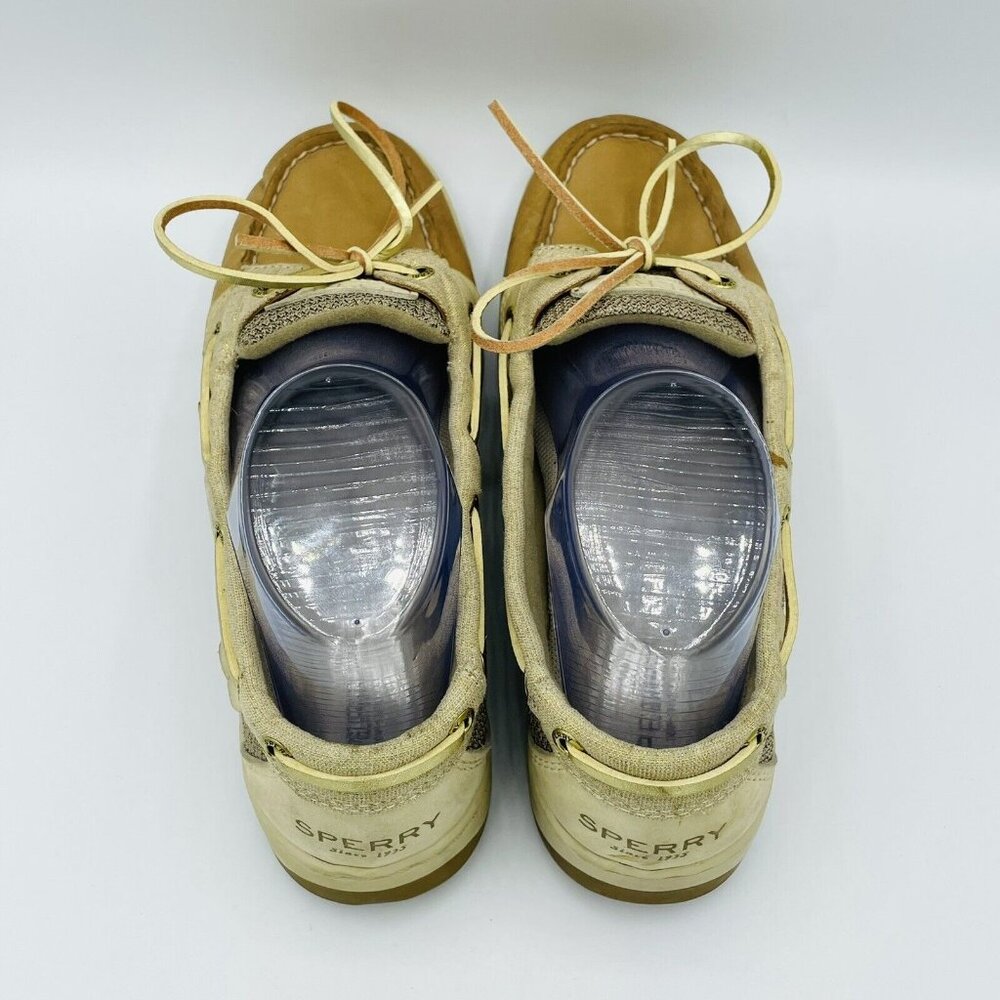 Sperry Top Sider Shoes Womens Size 8 M Tan Boat Shoe Slip On Brown Leather Lace - Picture 8 of 12